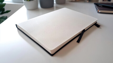 simple bullet journal with blank dotted pages on desk
