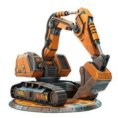Excavator 3D Icon Isolated on Transparent Background