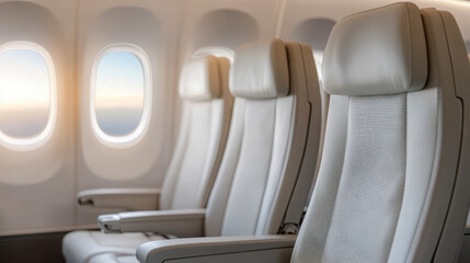Comfortable airplane seats with light enhancing the cabin