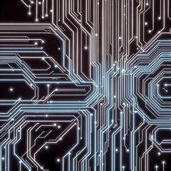 Abstract Circuit Board: Glowing, intricate network of lines and nodes forming an abstract circuit board pattern, reminiscent of technology and connectivity.