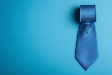 blue tie on a solid background, symbolizing the corporate dress code for job hunting. Web banner with copy space on the right.