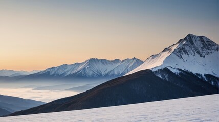 Obraz premium mountains covered in snow and clouds at sunset with a person on skis