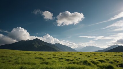 Obraz premium grassy field with mountains in the background and a blue sky