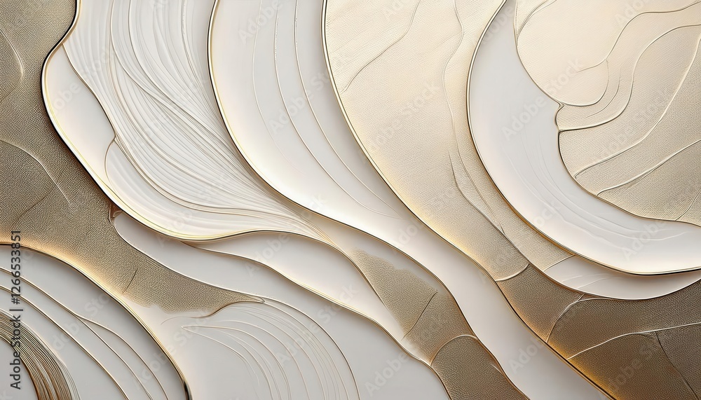 Poster abstract golden and beige textured waves with smooth curved lines and soft gradients, graphic design for modern decor