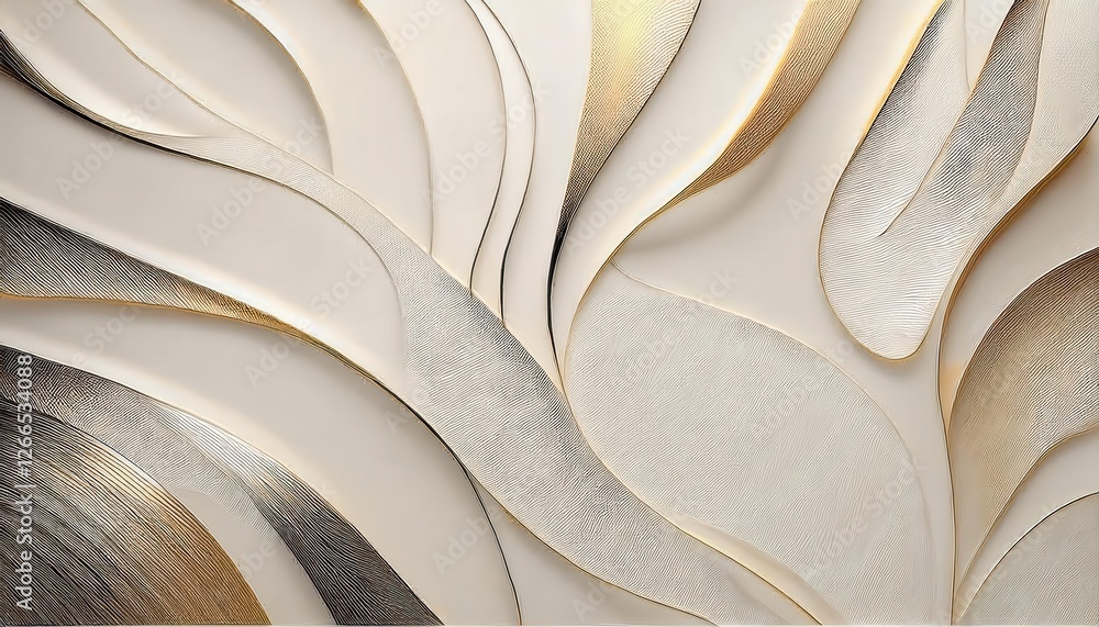 Poster abstract golden and beige textured waves with smooth curved lines and soft gradients, graphic design