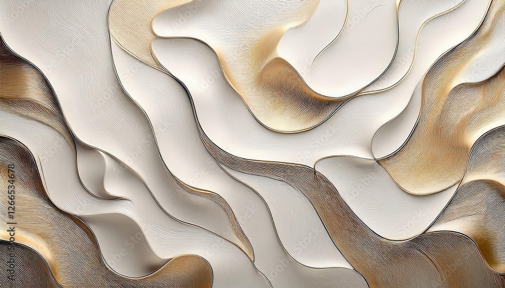 Poster abstract golden and beige textured waves with smooth curved lines and soft gradients, graphic design for modern decor