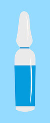Illustration of a medical ampoule with blue liquid on a light blue background