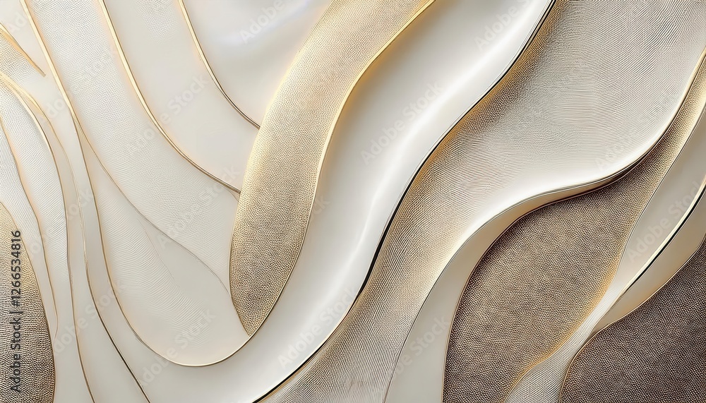 Poster abstract golden and beige textured waves with smooth curved lines and soft gradients, graphic design for modern decor