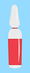Illustration of a medical ampoule with a red medicine on a blue background