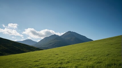 Fototapeta premium grassy field with mountains in the background