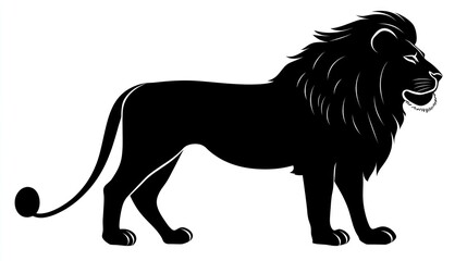 Fototapeta premium Majestic lion silhouette, profile view, white background, heraldic design, logo (1)
