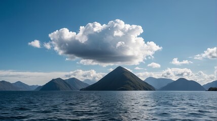 mountains and clouds are in the distance over a body of water