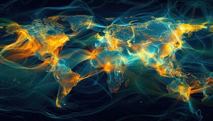 Wonderful world view futuristic international telecommunication network, concept about global connection and information, background with dynamic gradient line flows connecting between countries