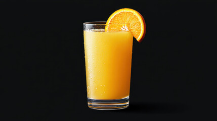 Fresh orange juice in tall glass with slice of orange