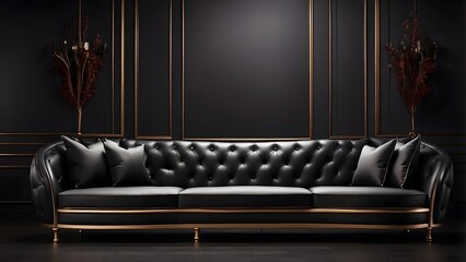 Obraz premium sofa set banner with empty space, black luxury background, holiday banner poster background for advertisement ads