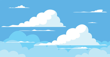 Sky with clouds background, cloudy illustration, nature landscape flat style