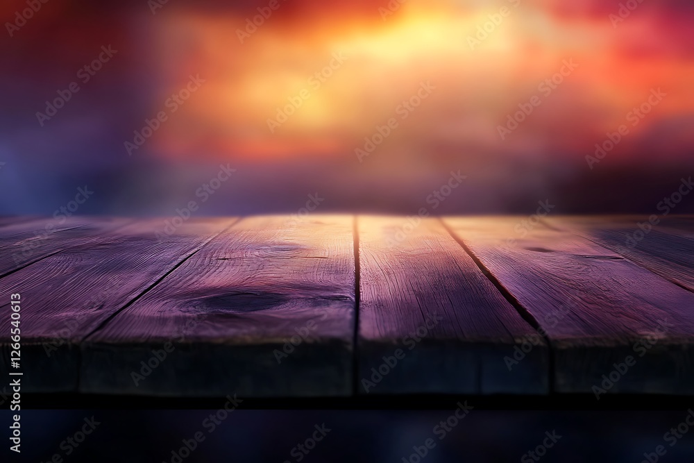 Poster empty wooden table and coffee shop blur background with bokeh image.