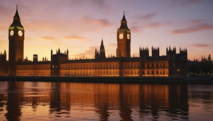 Elegant architecture of the Houses of Parliament at sunset, british parliament, england capital building, political institution