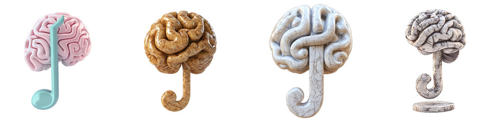 Obraz premium Set of 3D music note with brain isolated on transparent background