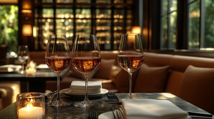 Fototapeta premium Romantic Dinner Date with Wine Glasses in Luxurious Restaurant