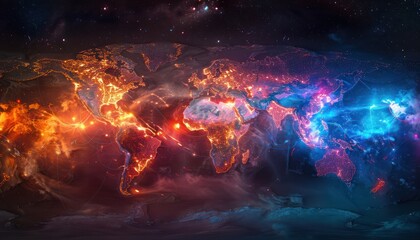 Wonderful world map futuristic telecommunication network, concept about global internet connection and information, communication with dynamic gradient line flows connecting between countries