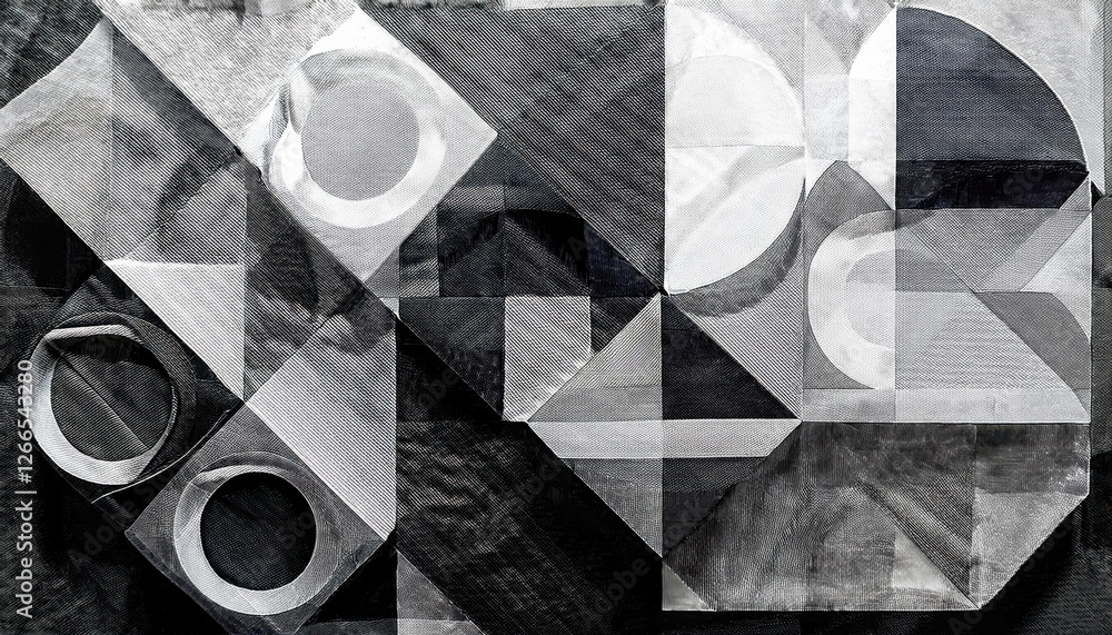 Leinwandbilder abstract geometric monochrome artwork with intersecting circles, squares, and triangular forms in black and white