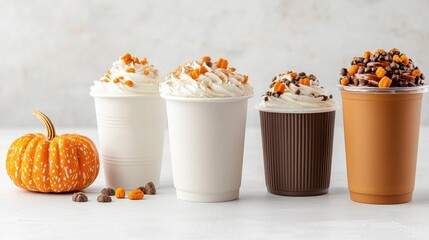 Autumn pumpkin spice drinks; whipped cream; fall