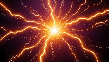 Stunning Abstract Image of Fiery Lightning Bolts Radiating Outward from a Bright Center