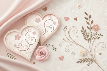 pink silk background with floral ornament Abstract hearts background, featuring soft pink hearts for love and affection themes