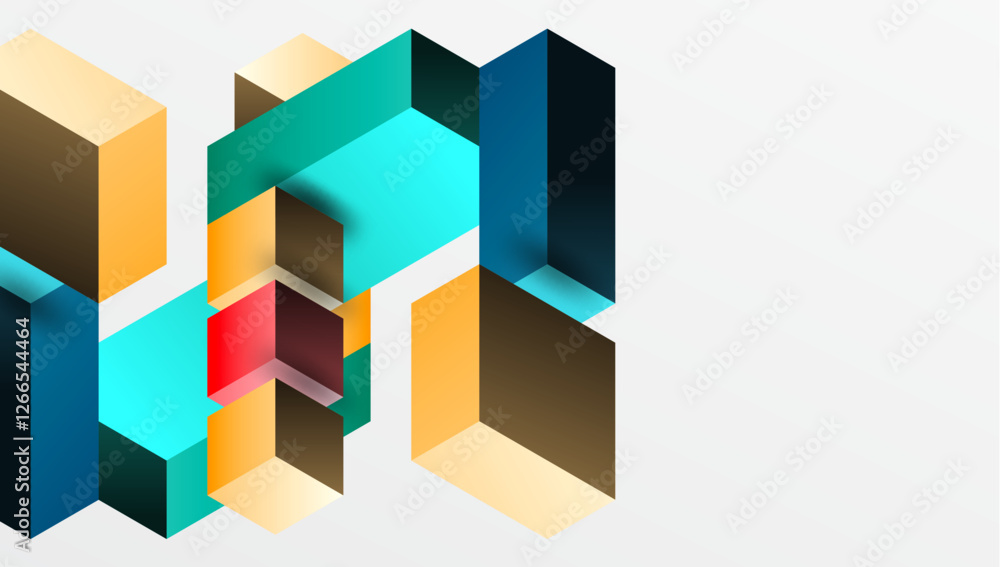Poster Sleek abstract design featuring isometric 3D blocks in a clean, modern composition. Perfect for tech-inspired themes, with vibrant colors and geometric precision