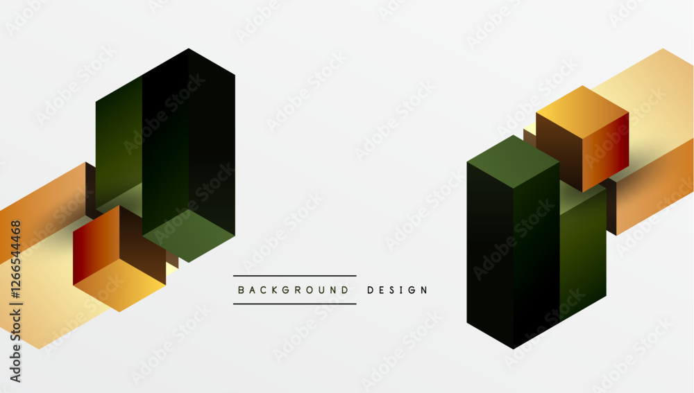 Poster Sleek abstract design featuring isometric 3D blocks in a clean, modern composition. Perfect for tech-inspired themes, with vibrant colors and geometric precision