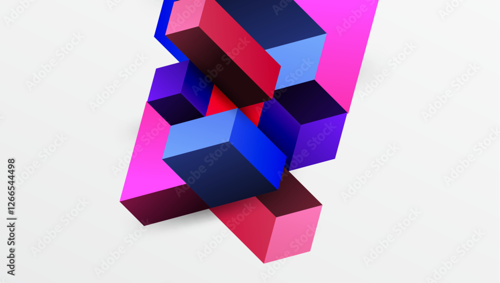 Poster Sleek abstract design featuring isometric 3D blocks in a clean, modern composition. Perfect for tech-inspired themes, with vibrant colors and geometric precision