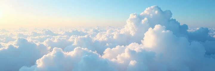 Fototapeta premium White clouds stretch across the clear morning sky, stretch, open