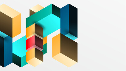 Obraz premium Sleek abstract design featuring isometric 3D blocks in a clean, modern composition. Perfect for tech-inspired themes, with vibrant colors and geometric precision