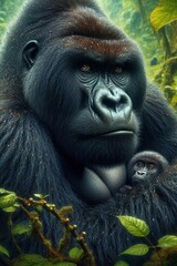Obraz premium gorilla with newborn