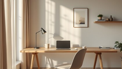 Modern Home Office Desk Setup with Laptop and Desk Lamp