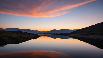 arafed view of a lake with mountains in the background
