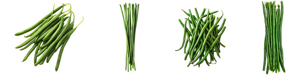Fototapeta premium Set of steamed green beans isolated on transparent background