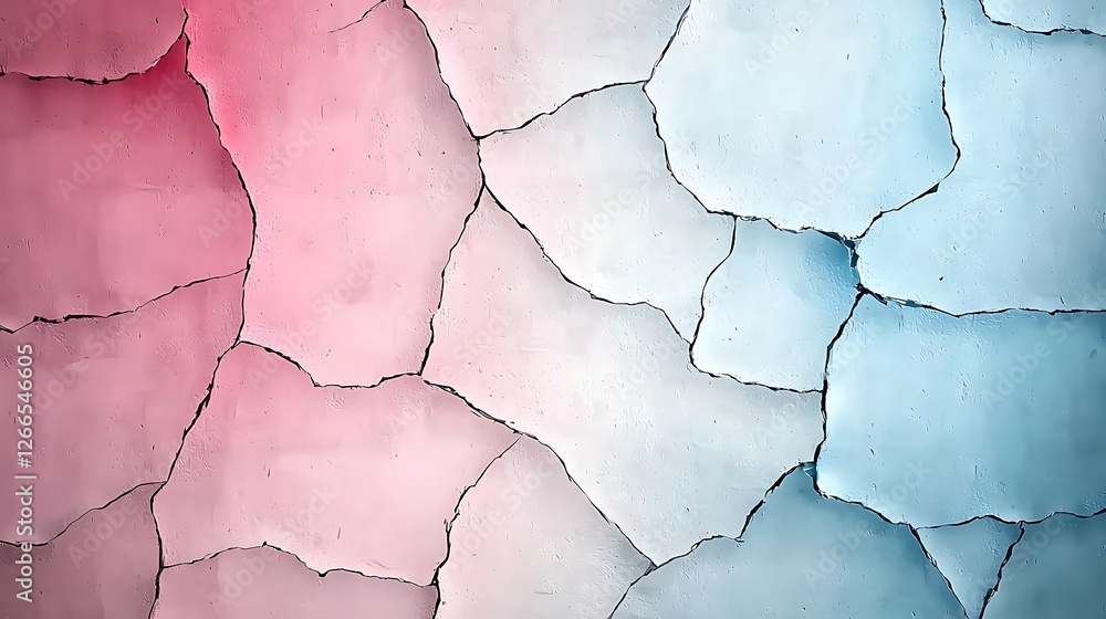 Poster cracked paint texture with a gradient of red to blue tones, creating an abstract, artistic backgroun