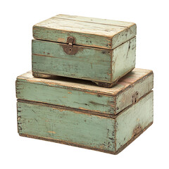 Two old wooden boxes collection with painted in light green isolated on transparent background