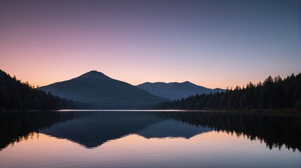 Fototapeta premium mountains are reflected in the water of a lake at sunset
