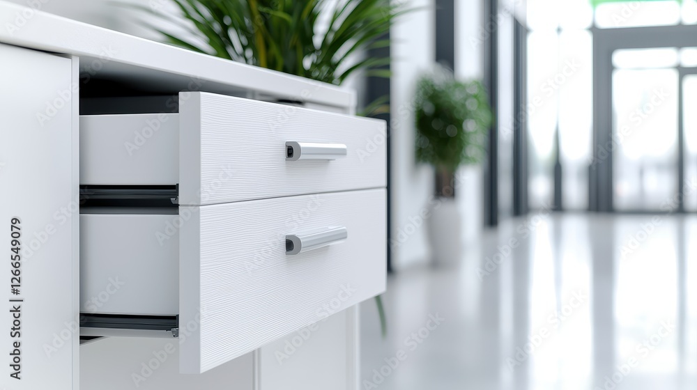 Poster elderly accessible design concept, modern accessible storage solutions with pull-out drawers for eff