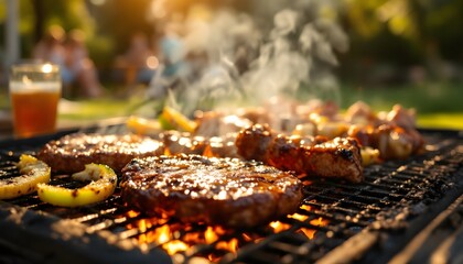 Juicy Grilled Burgers and Kebabs Summer Bbq Backyard Feast