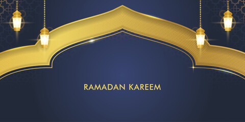 Luxury Islamic Ramadan Kareem background with lantern on dark blue background