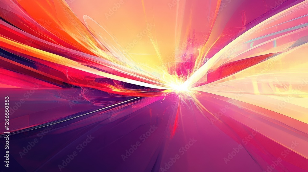 Poster abstract vibrant light trails creating a dynamic energy effect in a colorful digital landscape