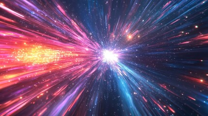 Obraz premium A vibrant cosmic explosion of light and color, illustrating the concept of space travel and energy in a dynamic universe