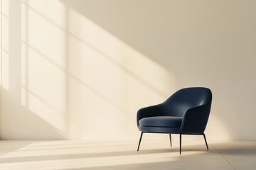ミニマルな空間に映えるネイビーブルーのエレガントチェア | Elegant Navy Blue Chair in Minimalist Space