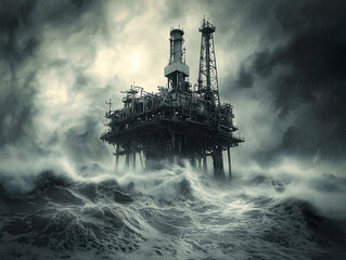 Fototapeta premium Oil rig storm heavy seas