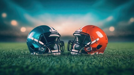Football Rivalry Showdown Team Helmets Face Off in Stadium Grass Exciting Sports Concept