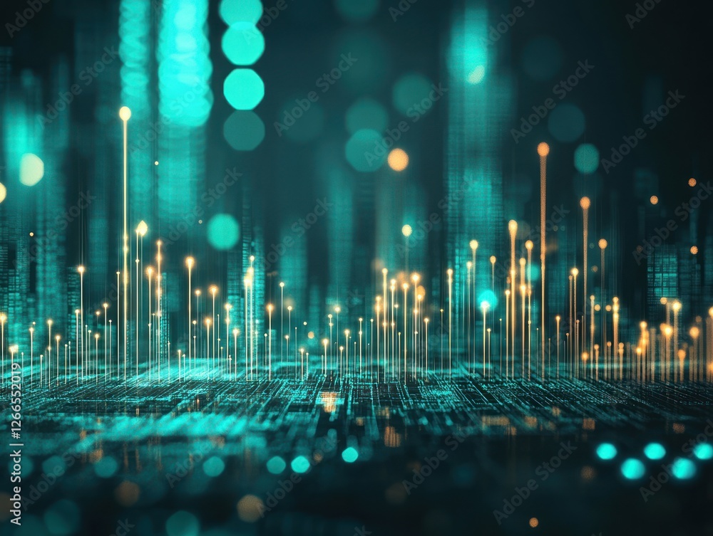 Poster abstract digital landscape with glowing data points